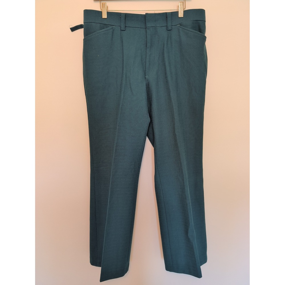 Vintage 70s Levis Panatela Knit Flare Pants Emerald Green Slacks (fits 35x29)
